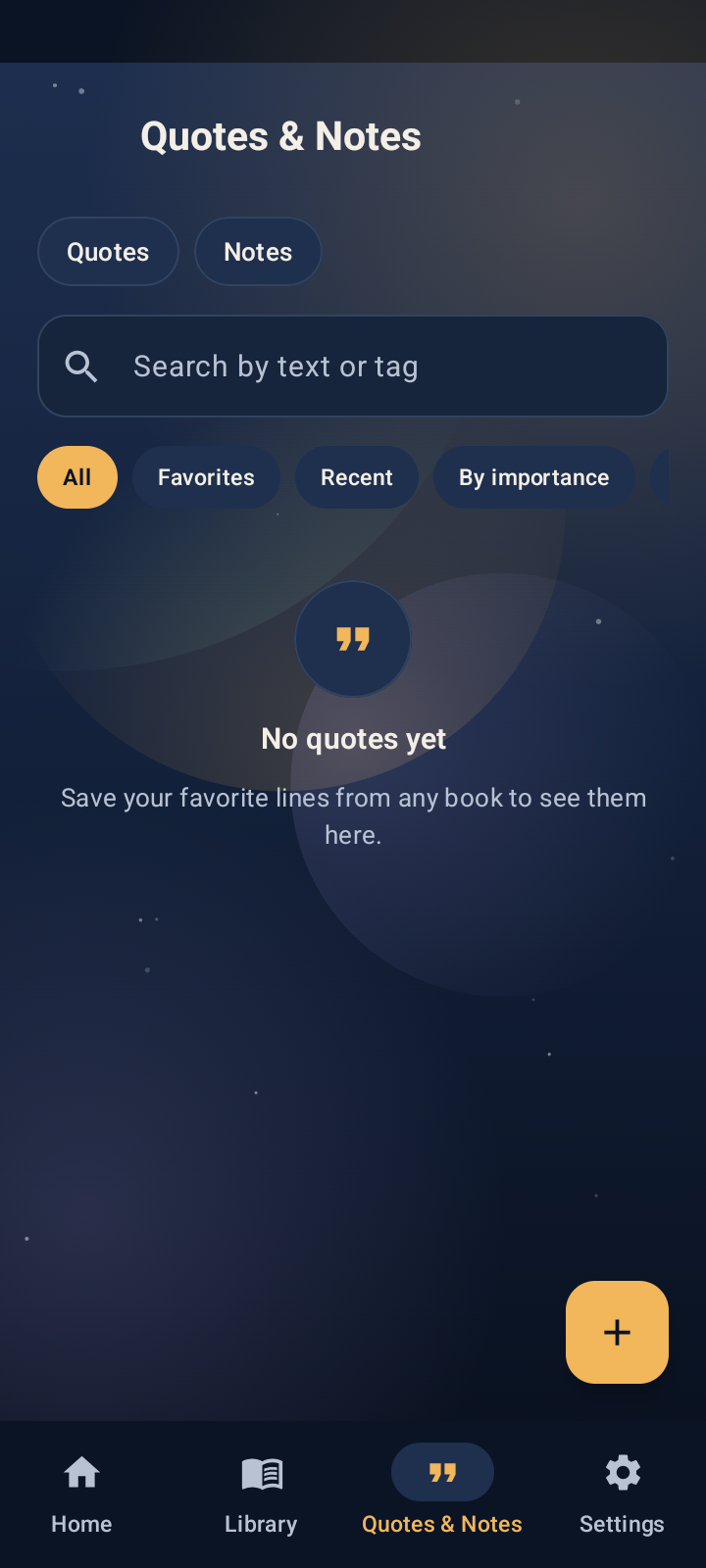 Bookmark Ledger quotes and notes screen