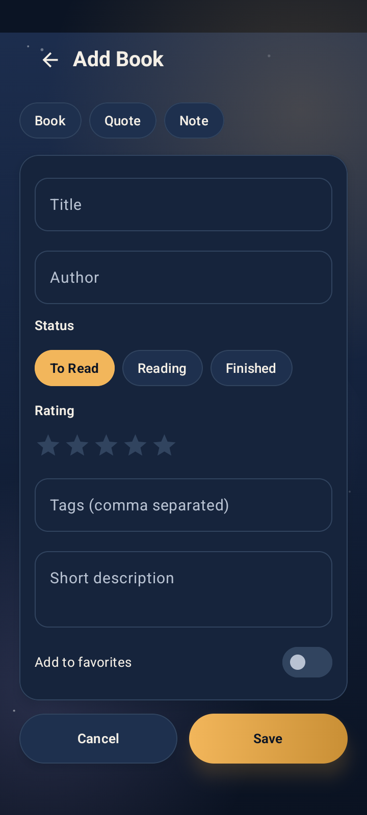 Bookmark Ledger add book screen