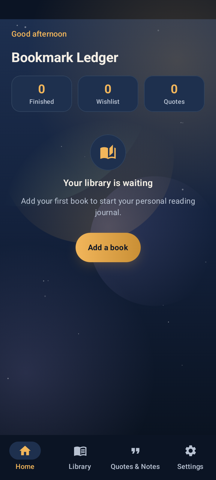 Bookmark Ledger home screen